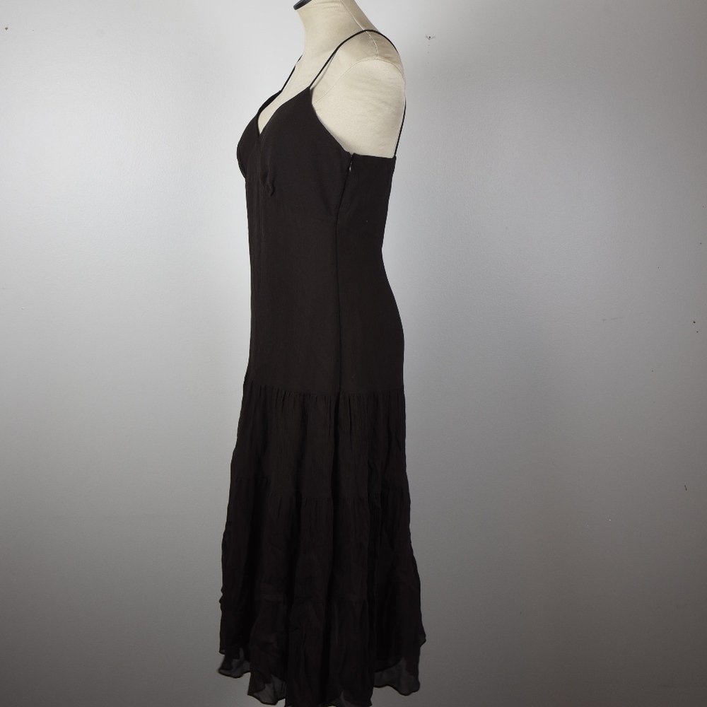 Michael Kors Brown Silk Midi Textured Dress Ruffle Botton 8 - Picture 2 of 4